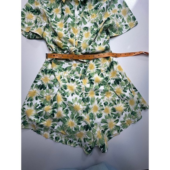 Hello Molly Ruby Seas Green/White/Yellow Floral Midriff Cut Out Romper- US6 - Picture 8 of 11